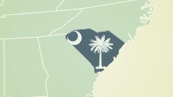 South Carolina state flag United States map outline zoom in animation video