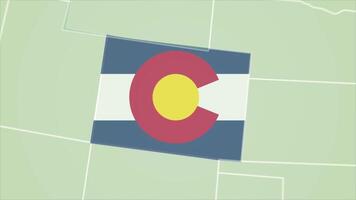 Colorado state flag United States map outline zoom in animation video