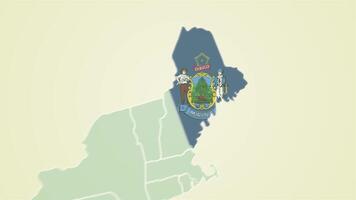 Maine state flag United States map outline zoom in animation video