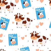 seamless pattern cartoon cow with milk candy. cute animal wallpaper for textile, gift wrap paper vector