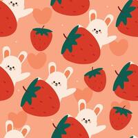 seamless pattern cartoon bunny with strawberry. cute animal wallpaper for textile, gift wrap paper vector