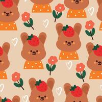 seamless pattern cartoon bunny with strawberry. cute animal wallpaper for textile, gift wrap paper vector