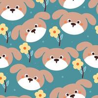 flor y cachorro de dibujos animados de patrones sin fisuras. lindo papel tapiz de animales para textiles, papel de regalo vector