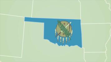 Oklahoma state flag United States map outline zoom in animation video