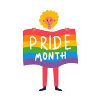 A woman holding a Pride Month sign vector