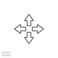 Four arrows icon. Simple outline style. Arrow, direction, square, road, traffic, option, pathway, way concept. Thin line symbol. Isolated. Editable stroke. vector