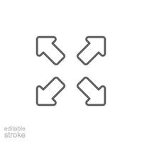 Four arrows icon. Simple outline style. Arrow, direction, square, road, traffic, option, pathway, way concept. Thin line symbol. Isolated. Editable stroke. vector