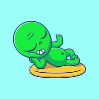 Cute Alien Lying On Pillow Cartoon Icons Illustration. Flat Cartoon Concept. Suitable for any creative project. vector