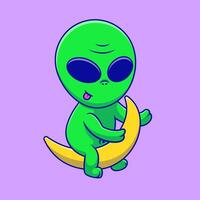 Cute Alien Sitting On Crescent Moon Cartoon Icons Illustration. Flat Cartoon Concept. Suitable for any creative project. vector