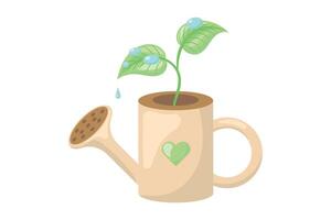 illustration of a watering can with a plant growing out of it, combining tableware and terrestrial plants in a unique design vector