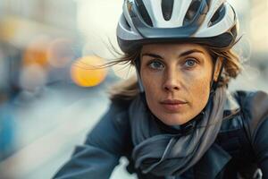 Modern Professional Woman Riding To Work On Bicycle on Urban Commute photo