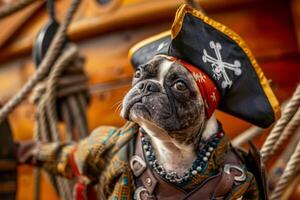 Portrait of dog like a medieval pirate on ship photo