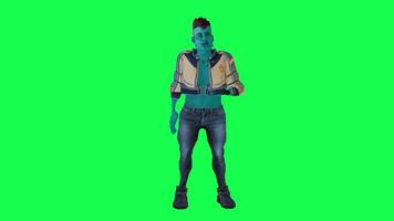 3D character on a green screen, chromakey background, cute and funny, doing different things, rendering 3D characters and people. video