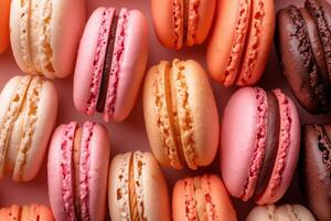 Colored macarons, close-up. Confectionery products photo