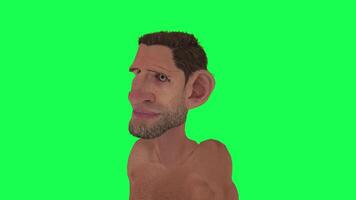 Animation of a caveman in a green screen chroma key background doing different things with different rendering modes of 3D people video