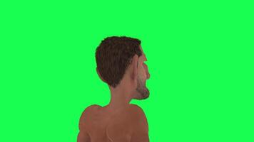 Animation of a caveman in a green screen chroma key background doing different things with different rendering modes of 3D people video