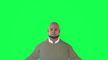 Animation of a caveman in a green screen chroma key background doing different things with different rendering modes of 3D people video