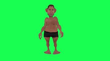 Animation of a caveman in a green screen chroma key background doing different things with different rendering modes of 3D people video