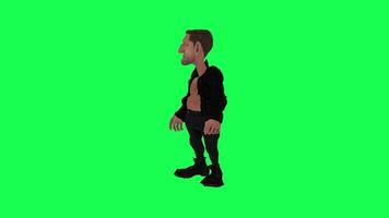 animazione di un' uomo delle caverne nel un' verde schermo croma chiave sfondo fare diverso cose con diverso interpretazione modalità di 3d persone video