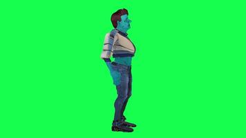3D character on a green screen, chromakey background, cute and funny, doing different things, rendering 3D characters and people. video
