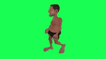 Animation of a caveman in a green screen chroma key background doing different things with different rendering modes of 3D people video