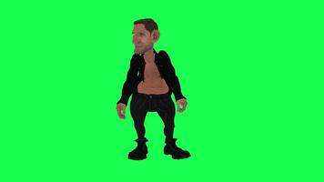 animação do uma homem das cavernas dentro uma verde tela croma chave fundo fazendo diferente coisas com diferente Renderização modos do 3d pessoas video