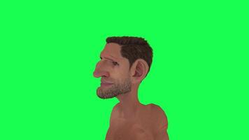 animação do uma homem das cavernas dentro uma verde tela croma chave fundo fazendo diferente coisas com diferente Renderização modos do 3d pessoas video
