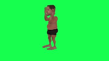 Animation of a caveman in a green screen chroma key background doing different things with different rendering modes of 3D people video