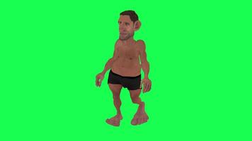 Animation of a caveman in a green screen chroma key background doing different things with different rendering modes of 3D people video