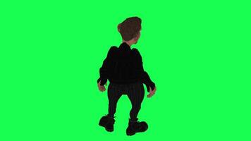 Animation of a caveman in a green screen chroma key background doing different things with different rendering modes of 3D people video