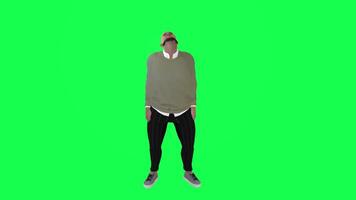 Animation of a caveman in a green screen chroma key background doing different things with different rendering modes of 3D people video