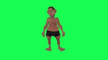 Animation of a caveman in a green screen chroma key background doing different things with different rendering modes of 3D people video