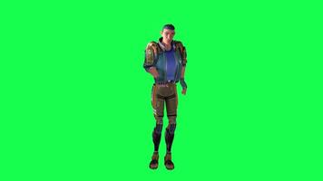 3d desenho animado personagem verde tela croma chave soldado espaço homem fofa andar conversa corre açao diferente sim video