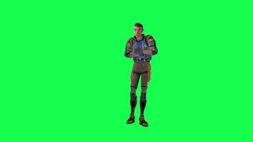 3d dessin animé personnage vert écran chrominance clé soldat espace homme mignonne marcher parler courir action différent voir video