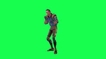 3d Karikatur Charakter Grün Bildschirm Chroma Schlüssel Soldat Raum Mann süß gehen sich unterhalten Lauf Aktion anders sehen video