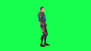 3d cartoon character green screen chroma key soldier space man cute walk talk run action deffernt vewe video