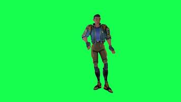 3d dessin animé personnage vert écran chrominance clé soldat espace homme mignonne marcher parler courir action différent voir video