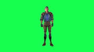 3d dessin animé personnage vert écran chrominance clé soldat espace homme mignonne marcher parler courir action différent voir video