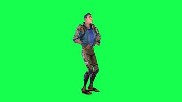 3d desenho animado personagem verde tela croma chave soldado espaço homem fofa andar conversa corre açao diferente sim video