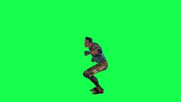 3d dibujos animados personaje verde pantalla croma llave soldado espacio hombre linda caminar hablar correr acción diferente vewe video