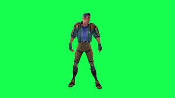 3d dessin animé personnage vert écran chrominance clé soldat espace homme mignonne marcher parler courir action différent voir video