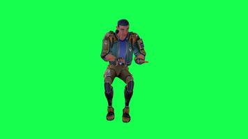 3d desenho animado personagem verde tela croma chave soldado espaço homem fofa andar conversa corre açao diferente sim video