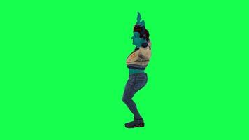 Space cartoon character in green screen chroma kback ground doing different things, moving, running, jumping, 3D character animation rendering video