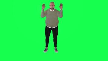 Animation of a caveman in a green screen chroma key background doing different things with different rendering modes of 3D people video