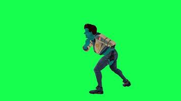 ruimte tekenfilm karakter in groen scherm chroma terug grond aan het doen verschillend dingen, in beweging, rennen, springen, 3d karakter animatie renderen video