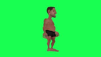 Animation of a caveman in a green screen chroma key background doing different things with different rendering modes of 3D people video