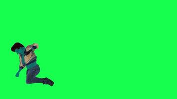 Space cartoon character in green screen chroma kback ground doing different things, moving, running, jumping, 3D character animation rendering video