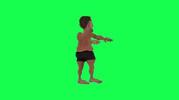 Animation of a caveman in a green screen chroma key background doing different things with different rendering modes of 3D people video