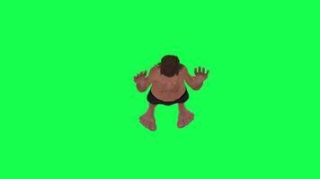 Animation of a caveman in a green screen chroma key background doing different things with different rendering modes of 3D people video