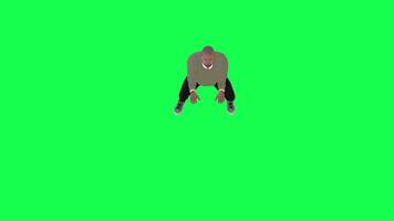 Animation of a caveman in a green screen chroma key background doing different things with different rendering modes of 3D people video